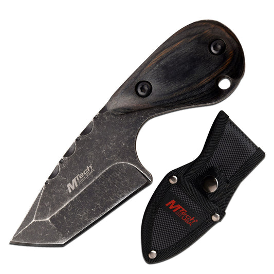 Hunting Knife 2.5" Stone Gray Tanto Blade Full Tang Black Wood Handle