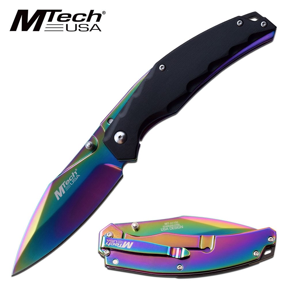 8.5 Inch Pocket Knife Rainbow Blade Spring Assisted Knife