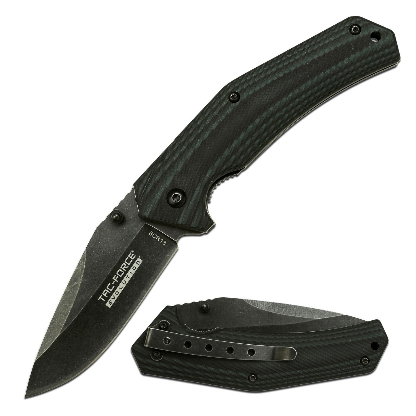 Evolution Spring Assisted Knife Stonewashed Finish Blade G10 Handle