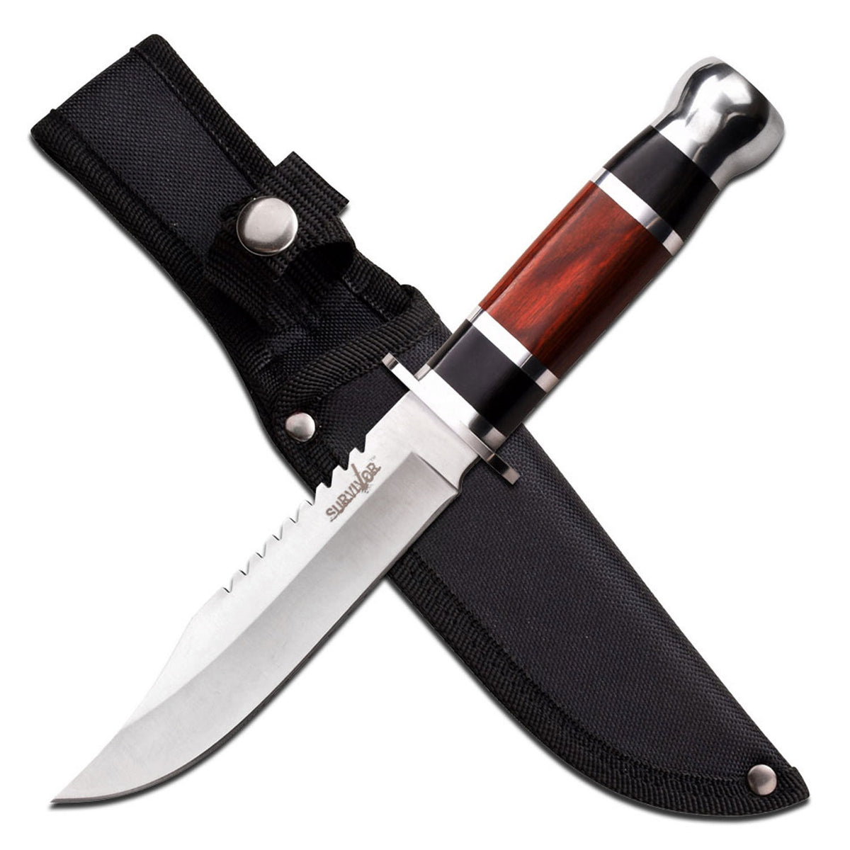 10.5" Fixed Blade Wood Handle Serrated Clip Point Hunting Knife - TOPHATTER'S ARMORY DEALS