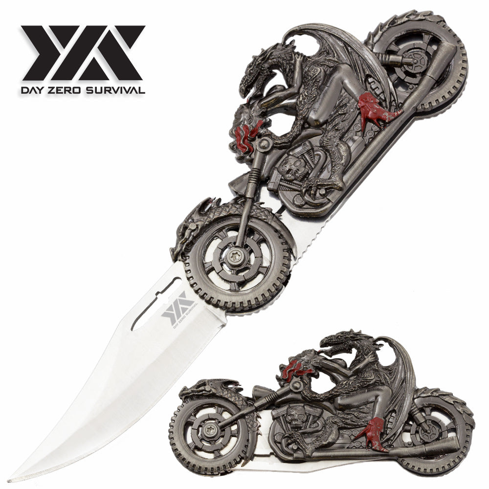 Biker Fantasy Folding Knife Dragon With Women Motorcycle Gift Collectible