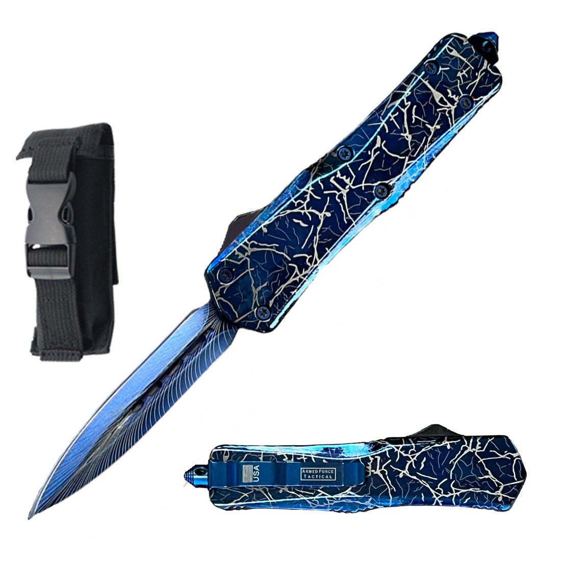 9" Blue Lightning Tactical Recon Automatic OTF Combat Knife - TOPHATTER'S ARMORY DEALS