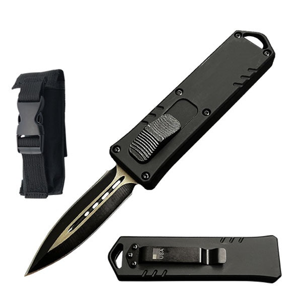 7.5" Black Death Rider Automatic Dual Action Out The Front Knife - TOPHATTER'S ARMORY DEALS