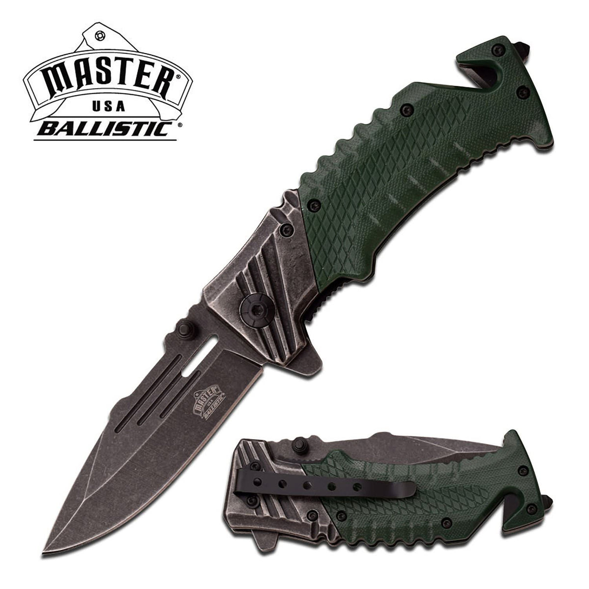 Spring Assist Folding Pocket Knife Stone Gray Blade Green Tactical Rescue EDC - TOPHATTER'S ARMORY DEALS