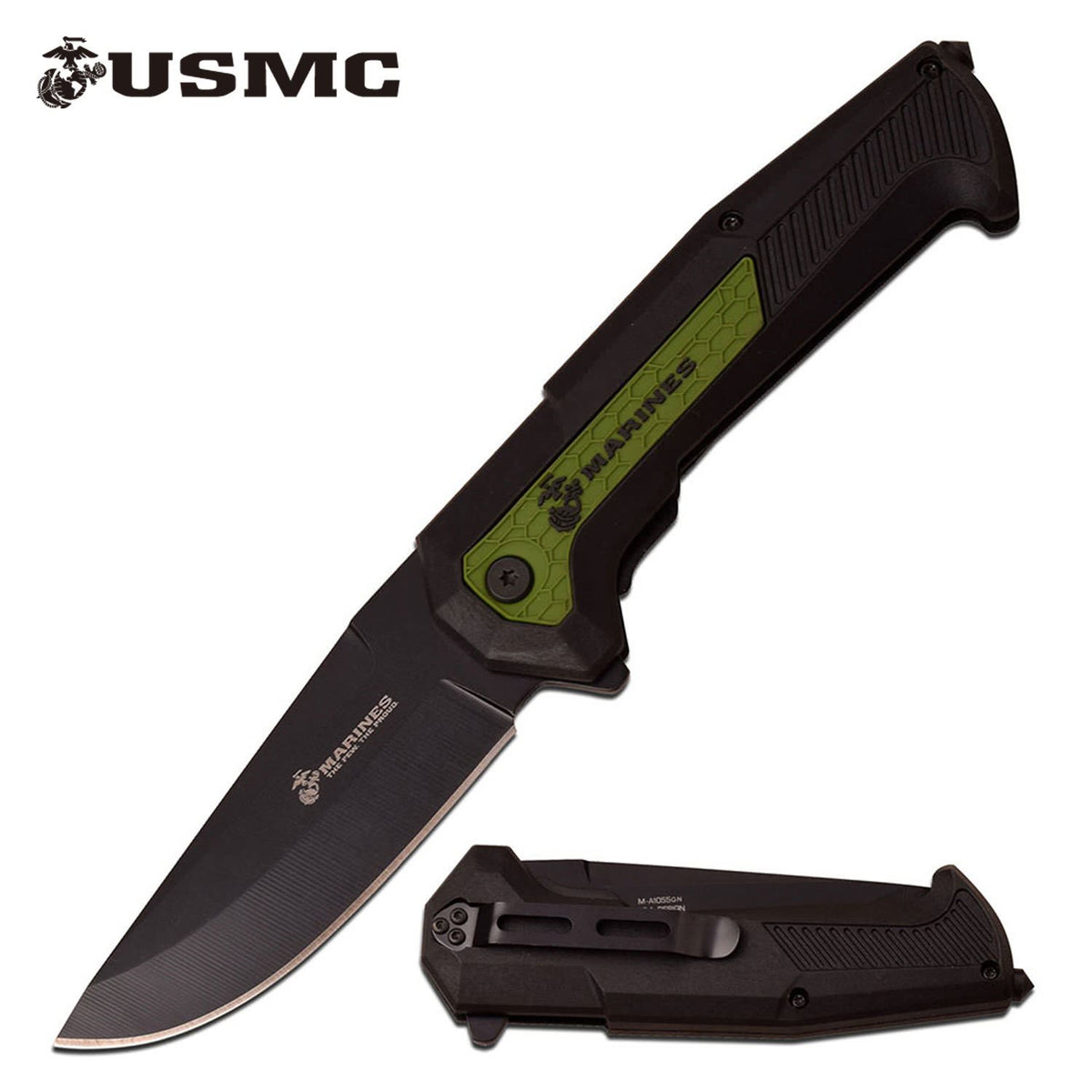 Spring Assisted Folding Pocket Knife USMC Marines Green Tactical - TOPHATTER'S ARMORY DEALS