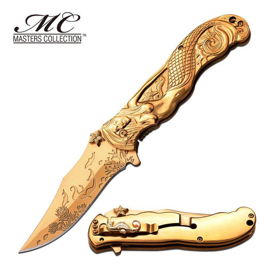Master Collection Ballistic Assisted Gold Chrome Mermaid Pocket Knife