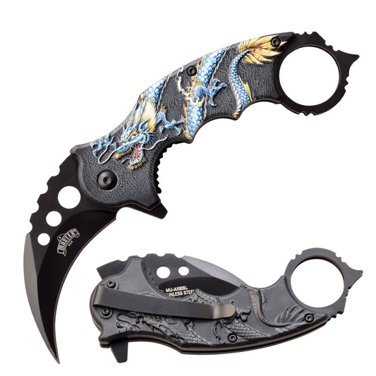 Blue Dragon Karambit Tactical Spring Assist Knife With Finger Ring