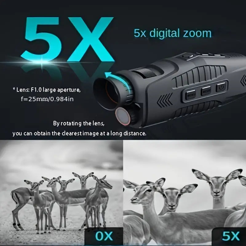 ABS R11 Night Vision Monocular - All Black Vision, 5x Digital Zoom, 984ft Range, 1080P Video, USB Charging
