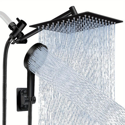 8-Inch Rainfall and Handheld Shower Head Combo - High Pressure, Adjustable Arm, Black