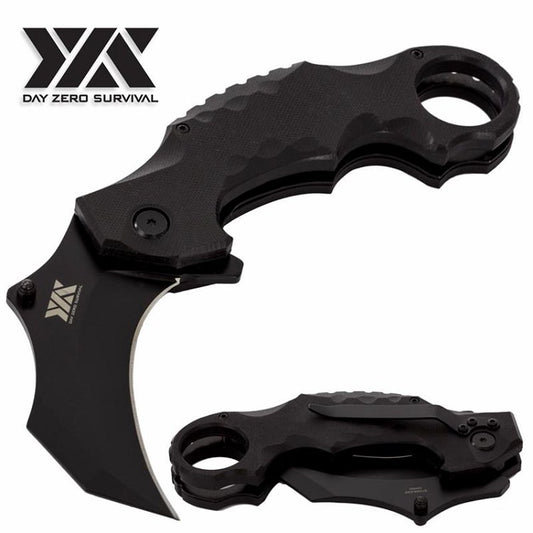 DZS TACTICAL Spring Assisted Open BLACK G10 KARAMBIT Pocket Knife