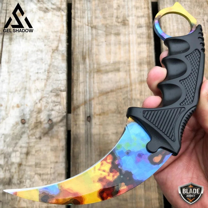 7.5" CSGO Combat Knife Fixed Blade Hawkbill Neck Doppler NEW-GS143