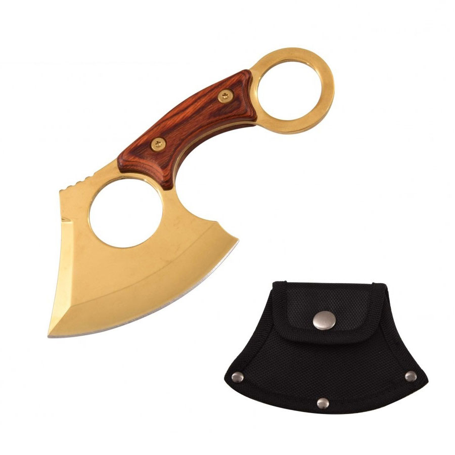 Gold Titanium Straight Edge Fixed Blade Cleaver Axe Hunting knife Karambit - TOPHATTER'S ARMORY DEALS