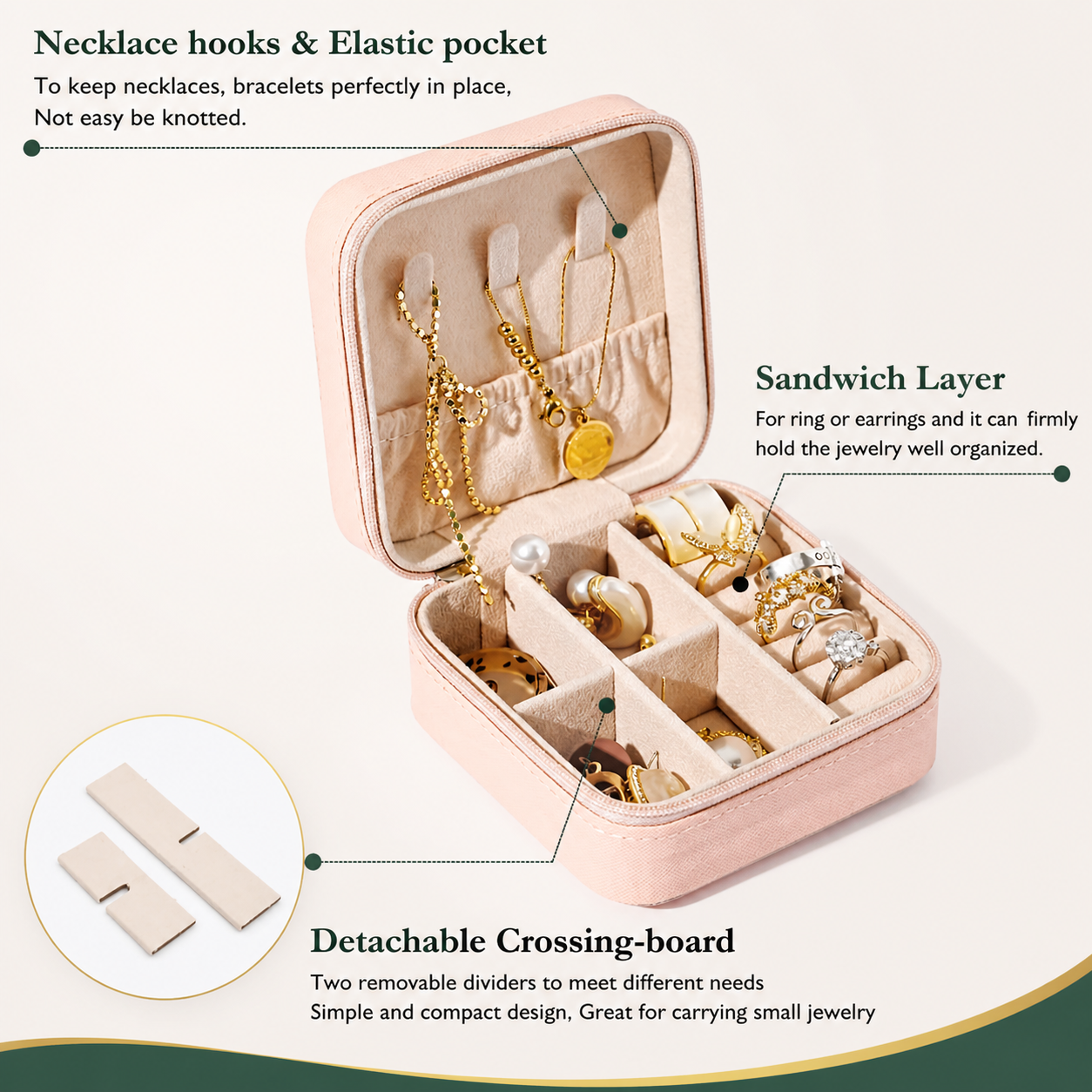 Portable Travel Jewelry Organizer Box with Removable Dividers