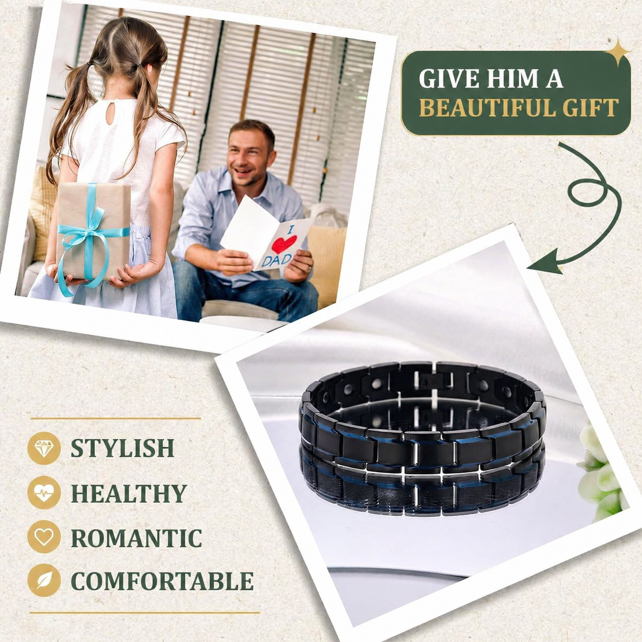 Premium Magnetic Bracelet Gift Set with Sizing Tool Included