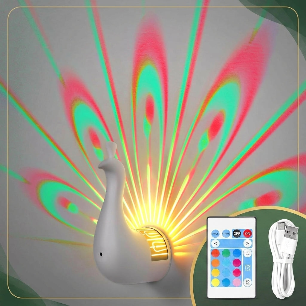 Peacock Projection Night Light with Remote Control and Touch Dimming