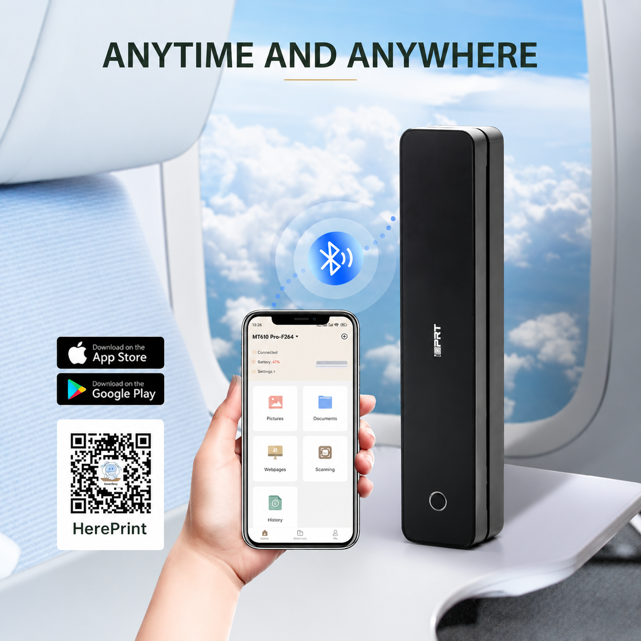 Compact Inkless Travel Printer, Bluetooth Wireless Printer for Phone and Laptop on the Go