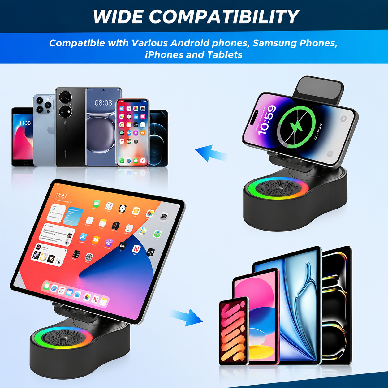 Aesthetic LED Bluetooth Speaker Phone Stand for Your Desk, Karaoke and Live Streaming