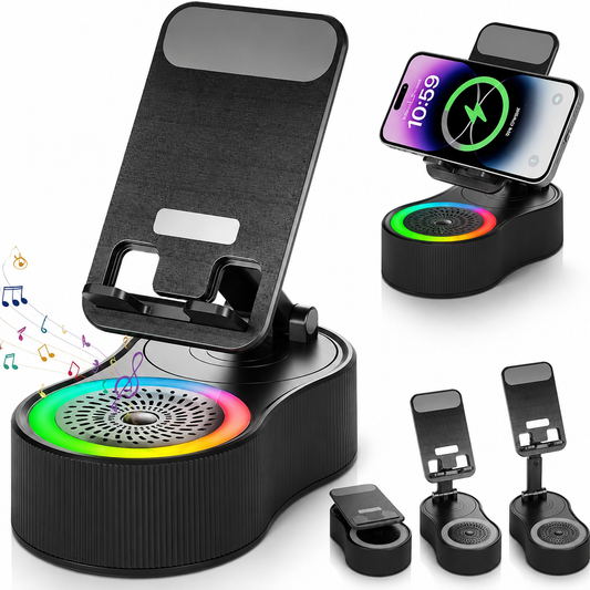 5-in-1 Bluetooth Speaker Phone Holder Gift with LED Lights for Music Lovers and Travel
