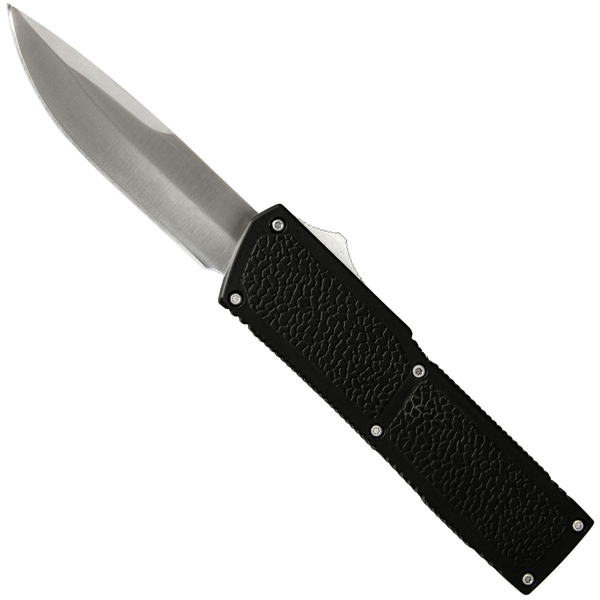 7.75" Steel Shadow Automatic Black Textured Out the Front Drop Point OTF Knife - TOPHATTER'S ARMORY DEALS