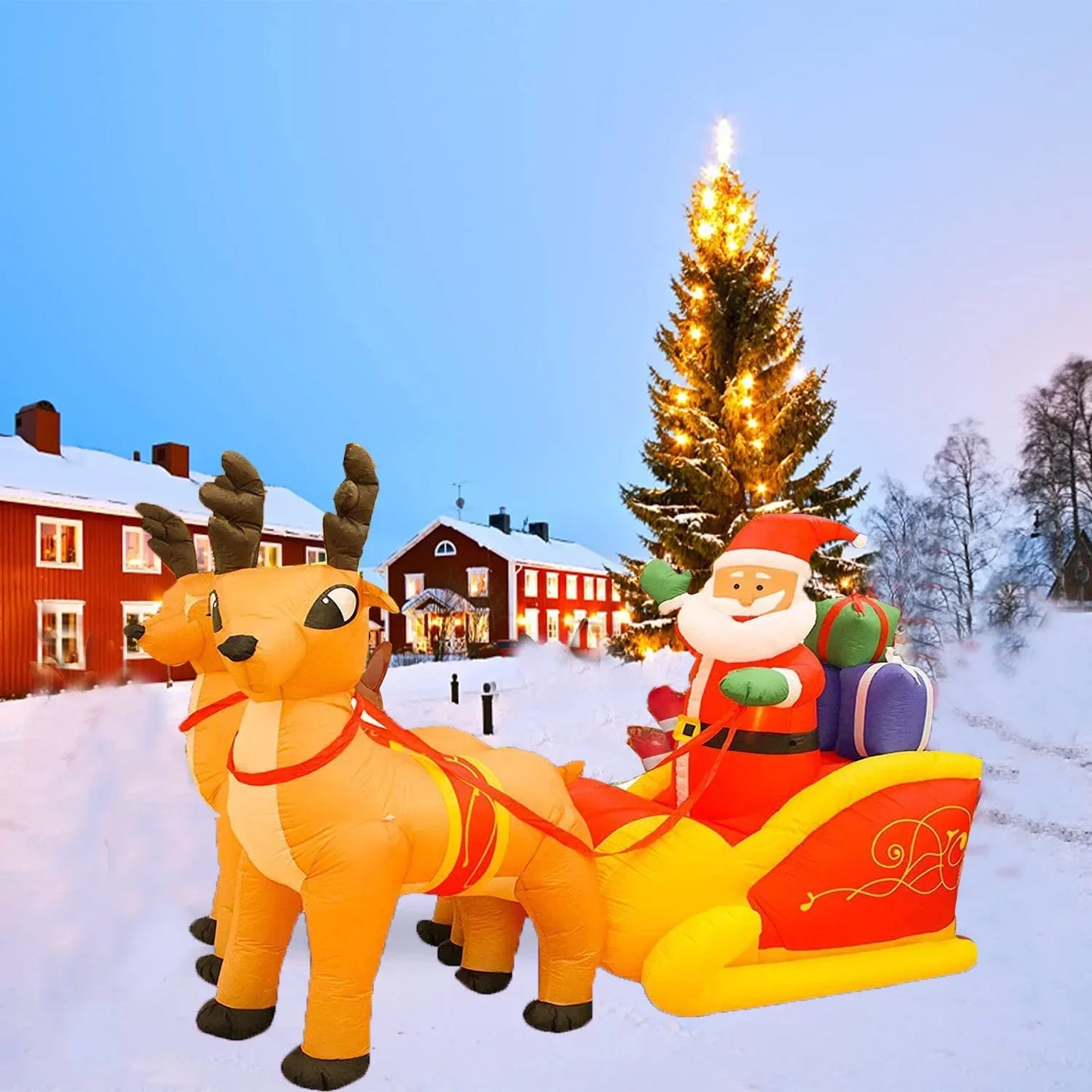Christmas Santa Reindeer Sleigh Inflatable LED Yard Decor