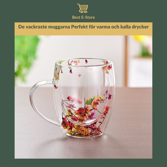 🌼Floral Fusion: Dubbelväggiga Glasmuggar