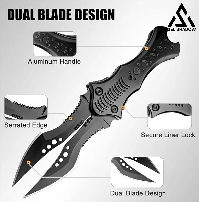 8.2" Unique Cool Double Blade Pocket Knife EDC Hiking Tools-GS88