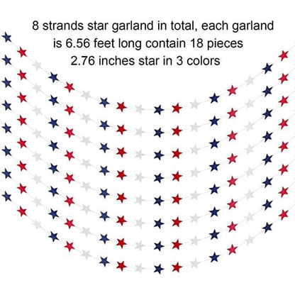 8 Strands Patriotic Star Streamers Banner Garland