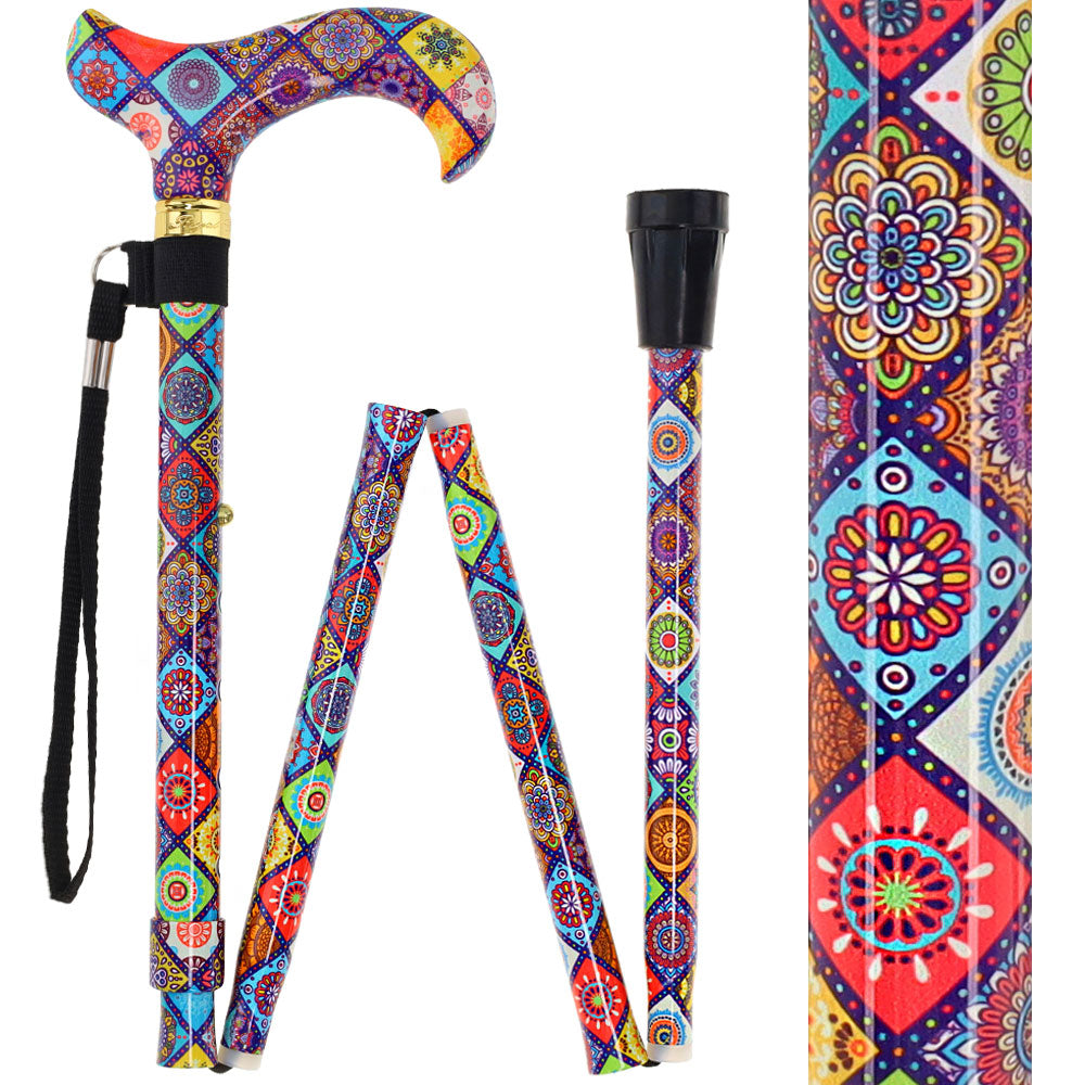 Designer Chic Folding FashionStix Colorful Collage, Patterned Handle
