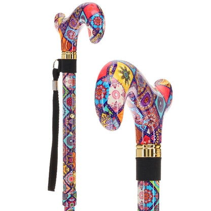 Designer Chic Folding FashionStix Colorful Collage, Patterned Handle