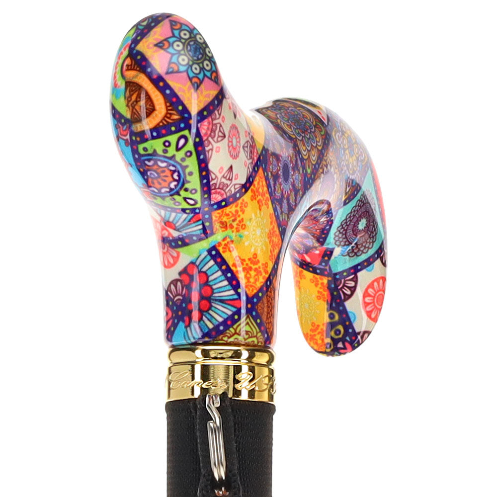 Designer Chic Folding FashionStix Colorful Collage, Patterned Handle