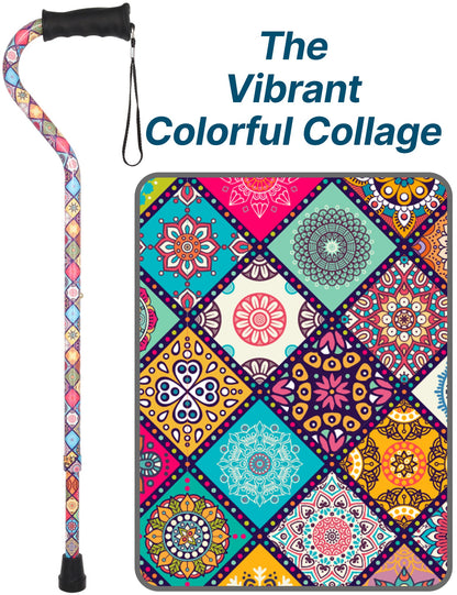 Vibrant FashionStix Colorful Collage: Comfort Grip Offset Cane