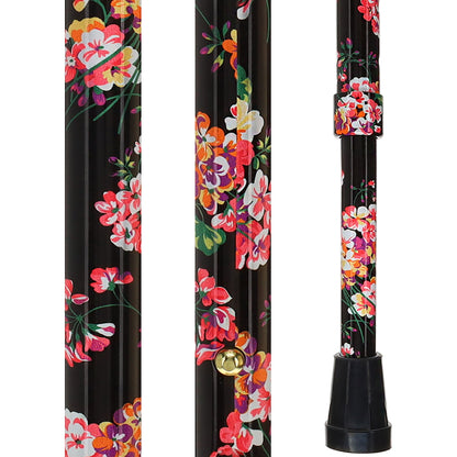 Midnight Floral Designer Cane: Luxury Silk Scarf Option