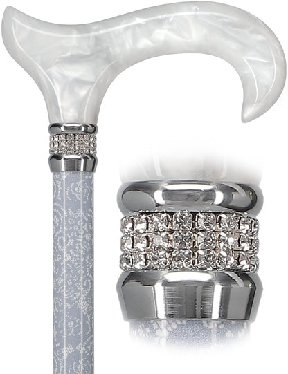Graceful Lace Pearlz Folding Designer Adjustable Cane w/ Rhinestone collar