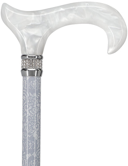 Graceful Lace Pearlz Folding Designer Adjustable Cane w/ Rhinestone collar