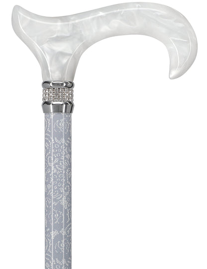 Graceful Lace Pearlz Folding Designer Adjustable Cane w/ Rhinestone collar