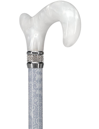 Graceful Lace Pearlz Folding Designer Adjustable Cane w/ Rhinestone collar