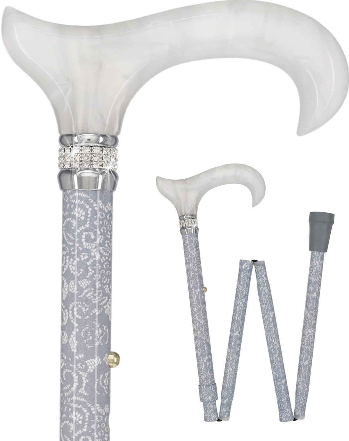 Graceful Lace Pearlz Folding Designer Adjustable Cane w/ Rhinestone collar