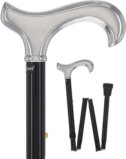 Luxury Chrome Derby Cane - Foldable, Adjustable Shaft