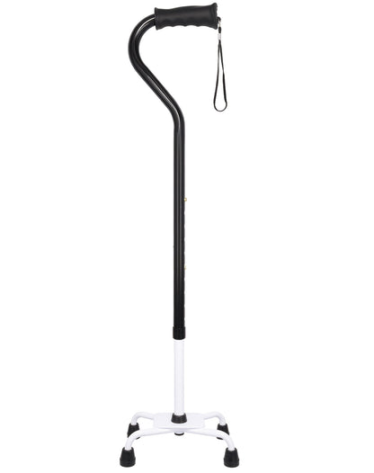 Black Aluminum Convertible Quad Base Walking Cane - Adjustable Shaft