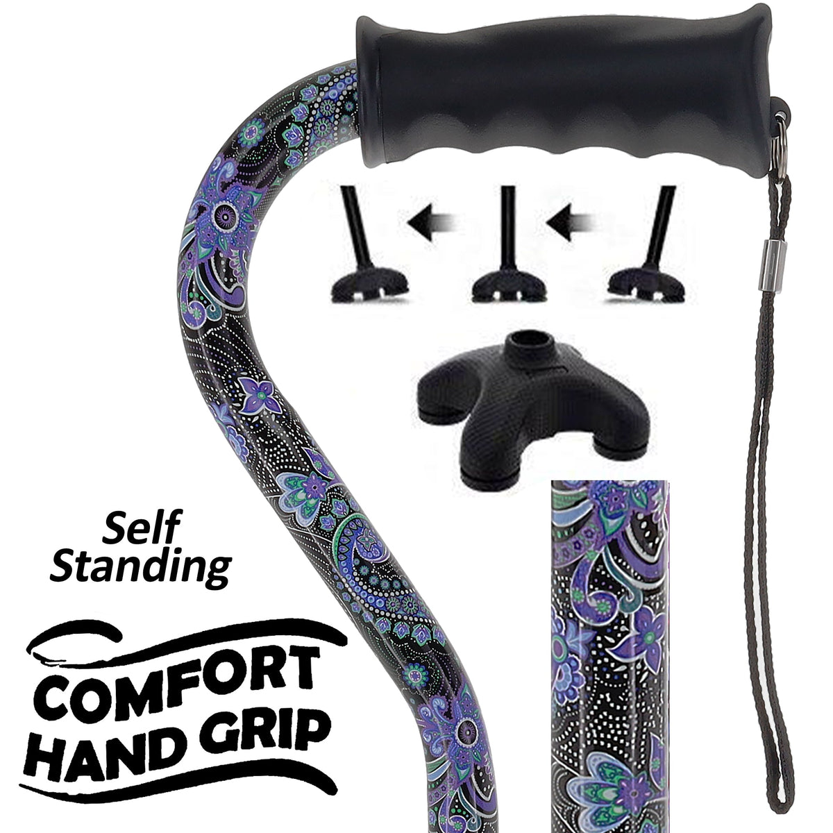Purple Majesty Designer Cane: Comfort Grip & SafeTbase, Adjustable