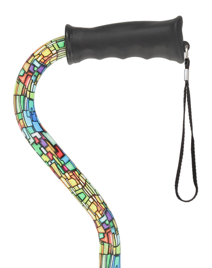 Mosaic Stained Designer Cane: Adjustable, Comfort Grip Offset