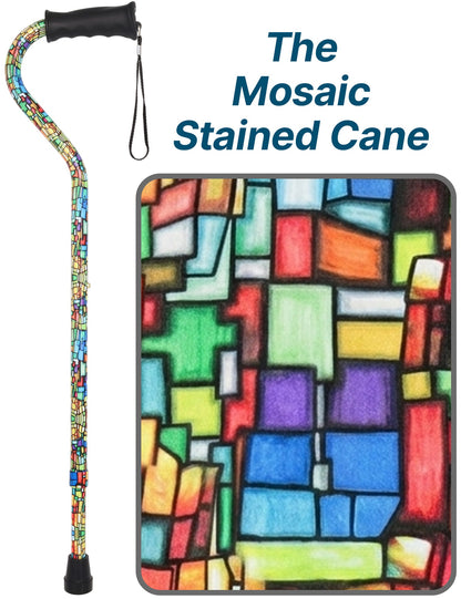 Mosaic Stained Designer Cane: Adjustable, Comfort Grip Offset