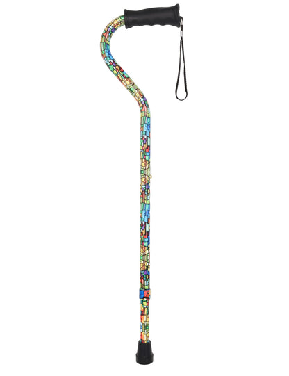 Mosaic Stained Designer Cane: Adjustable, Comfort Grip Offset