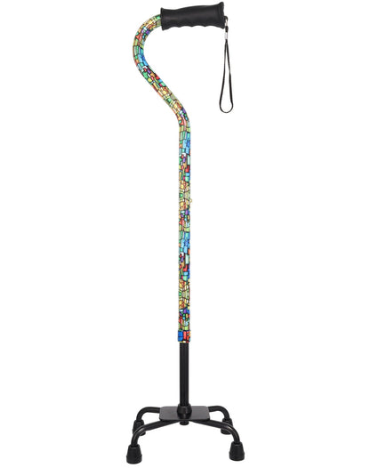 Mosaic Stained: Supportive Quad Base Cane - Comfort Grip