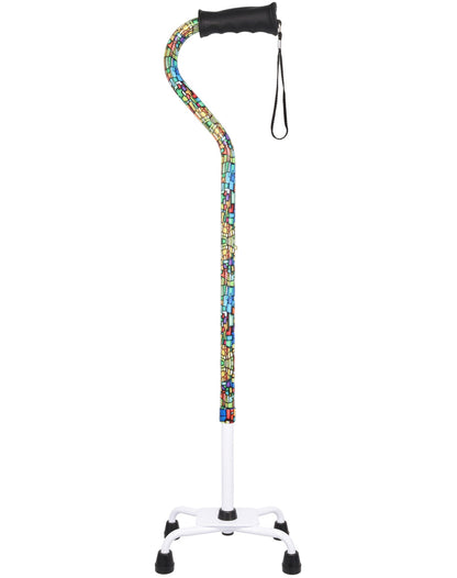 Mosaic Stained: Supportive Quad Base Cane - Comfort Grip