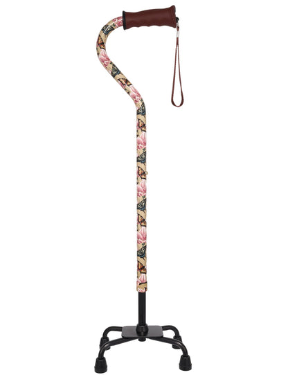 Lily and Butterfly Aluminum Convertible Quad Walking Cane with Comfort Grip - Adjustable Shaft