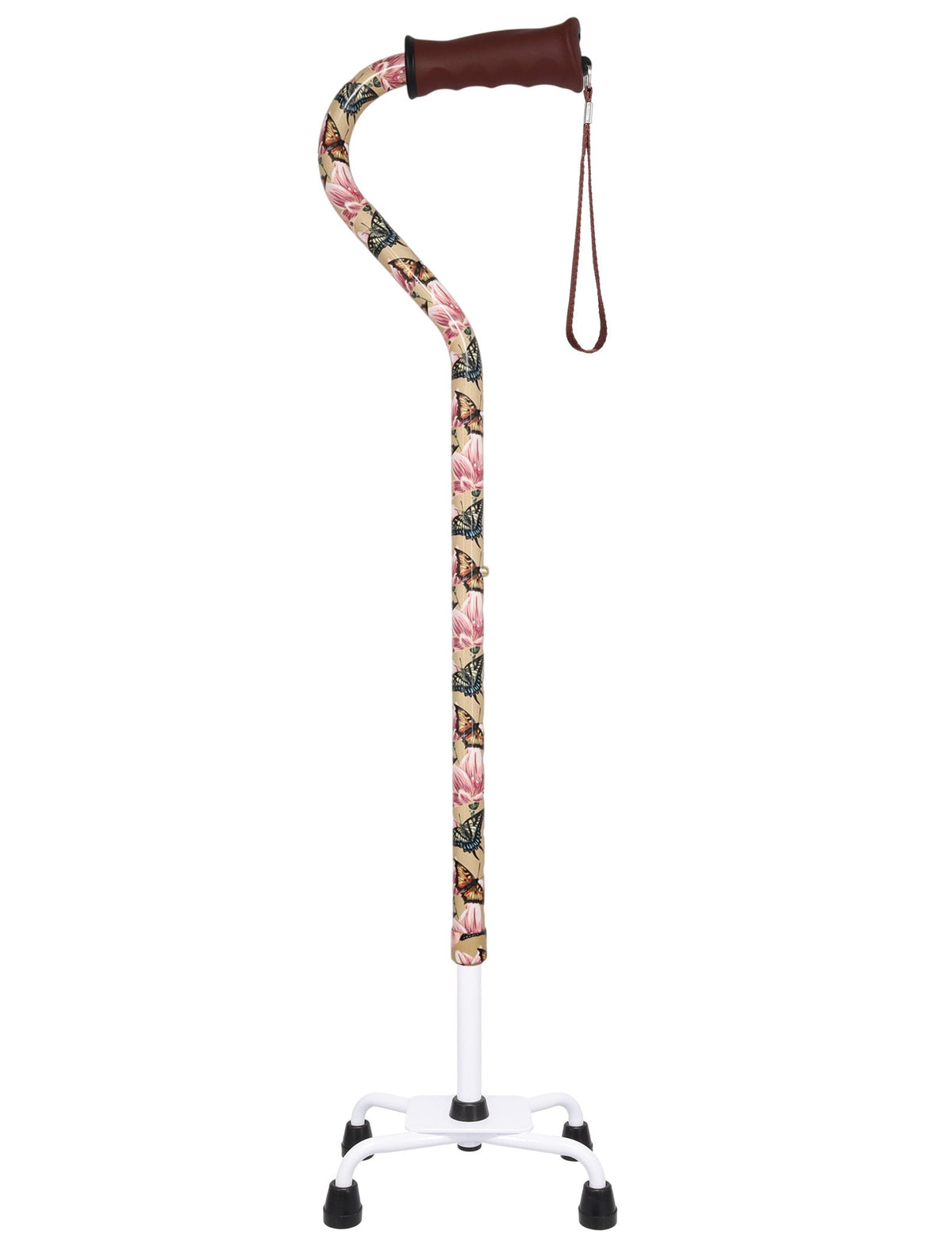 Lily and Butterfly Aluminum Convertible Quad Walking Cane with Comfort Grip - Adjustable Shaft