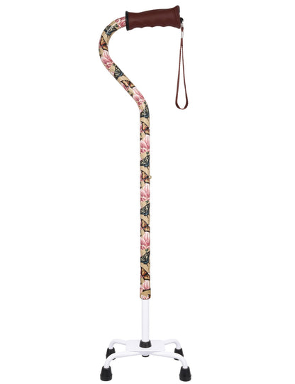 Lily and Butterfly Aluminum Convertible Quad Walking Cane with Comfort Grip - Adjustable Shaft