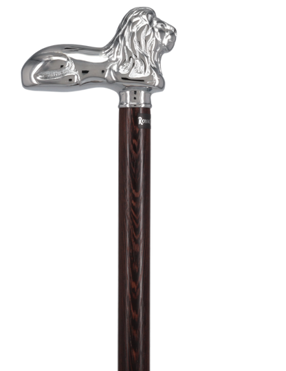 Chrome Lion Handle Walking Cane: Luxury Wenge Wood Shaft