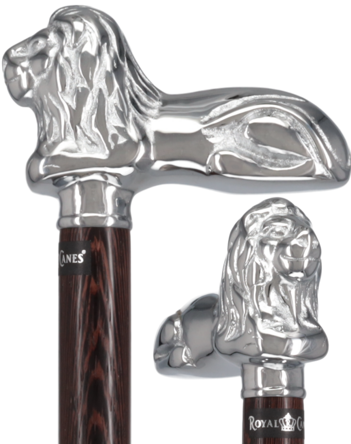 Chrome Lion Handle Walking Cane: Luxury Wenge Wood Shaft